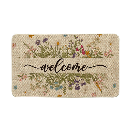 Artoid Mode Wild Flowers Welcome Spring Doormat,Home Decor Door Mat Low-Profile Switch Rug Floor Mat for Indoor Outdoor 17x29 Inch