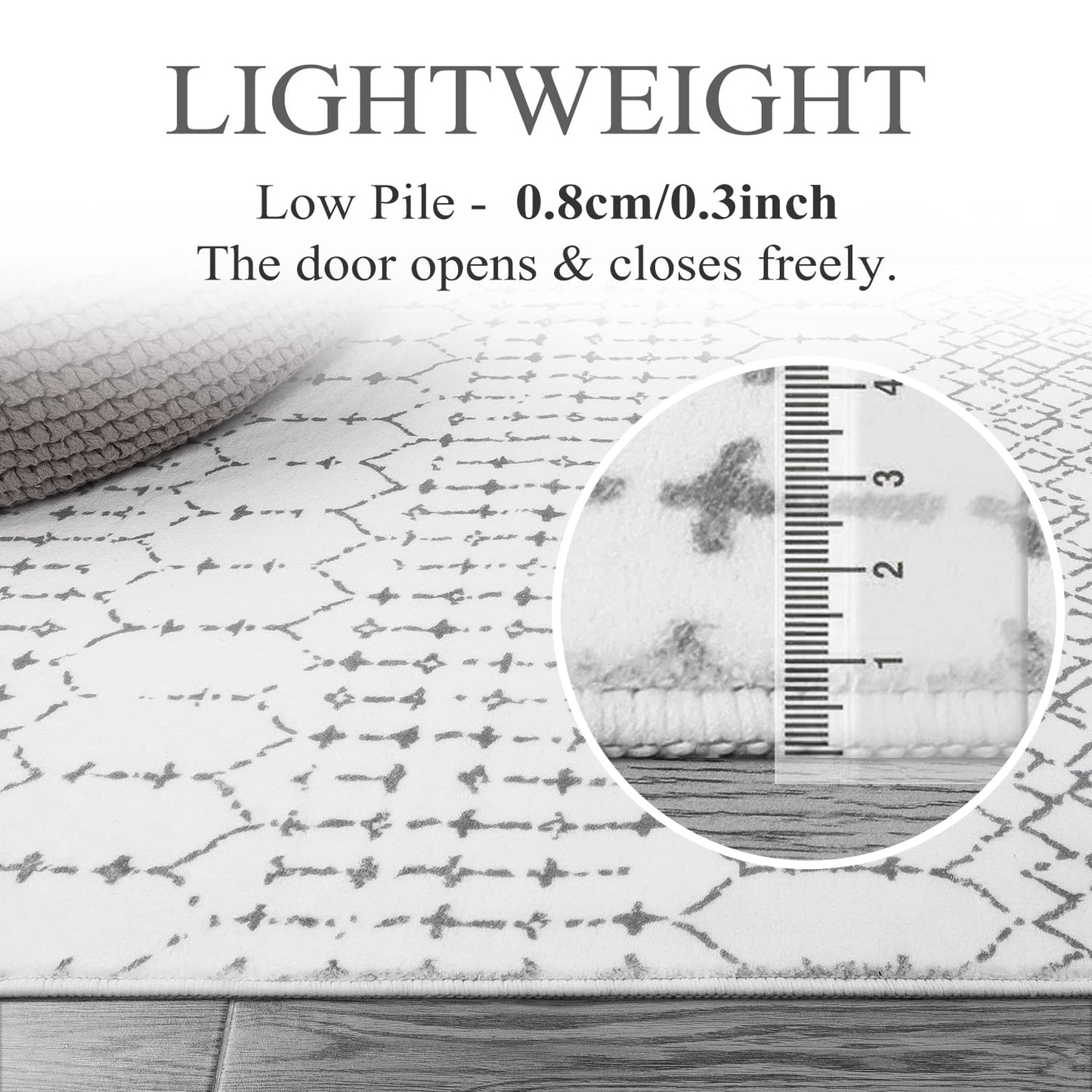Lahome Moroccan Washable Runner Rug - 2x6 Non-Slip Throw Hallway Rug Runner Ultra-Thin Soft Kitchen Laundry Room White Print Distressed Carpet for Entryway Bathroom Living Room Hana