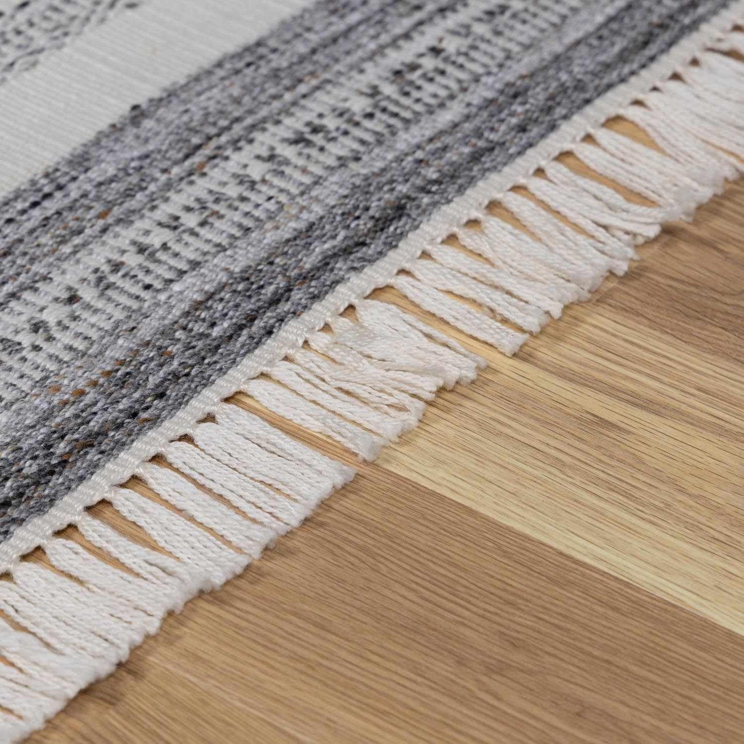 Hauteloom Geographe Recycled Material Living Room, Bedroom Area Rug - Striped Geometric Border - Contemporary Modern Minimalist Farmhouse Boho - Beige, Dark Red, Charcoal, White, Gray - 5' x 7'6"