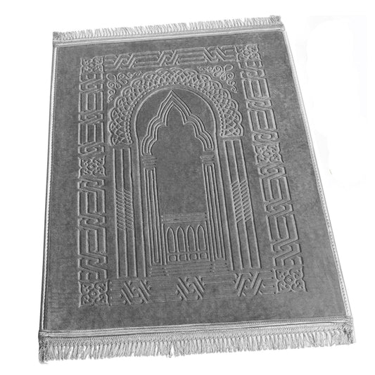 JE JOUE Luxury Islamic Prayer Mat with Tasbih Beads - Extra Thick Large Padded Sajadah for Men, Women & Kids, Soft Non-Slip Muslim Prayer Rug for Eid, Ramadan, Travel(31 "x 47",Grey)