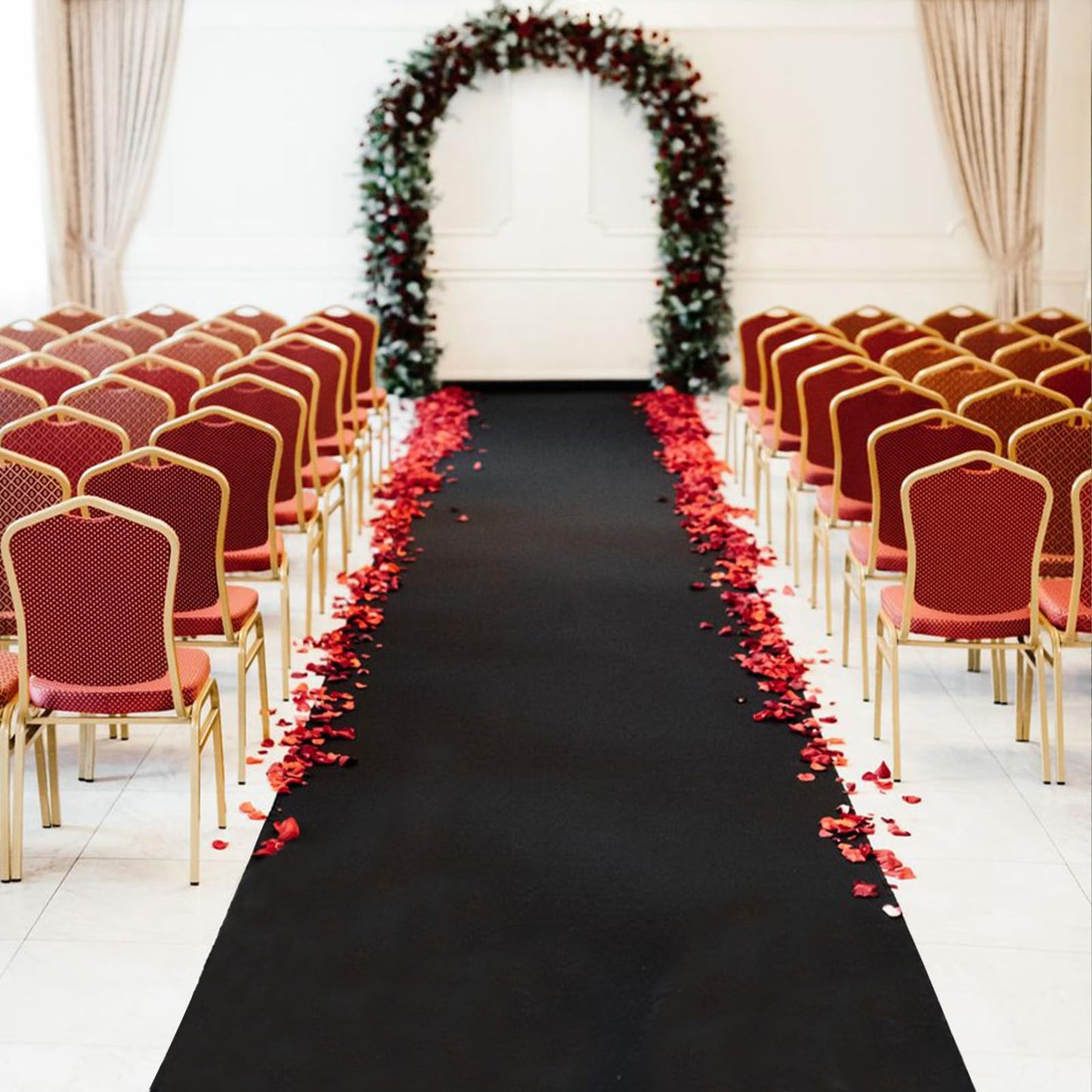 VOK Black Aisle Runner Carpet Rugs for Partys & Events, Premium 160 GSM Felt Non-Woven Fabric Runway Rug for Step, Ceremony Parties and Hollywood Oscars Runway (Black, 3X15 ft)