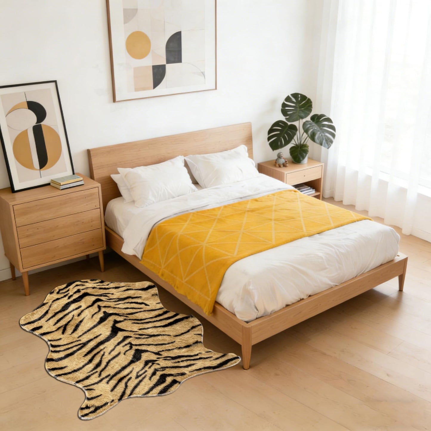 YulyreZome Tiger Print Rug Faux Cowhide Skin Hide Animal Printed Area Rugs Nonslip Carpet Western Decor Mat for Bedroom Living Room 31.5x43.3 Inch