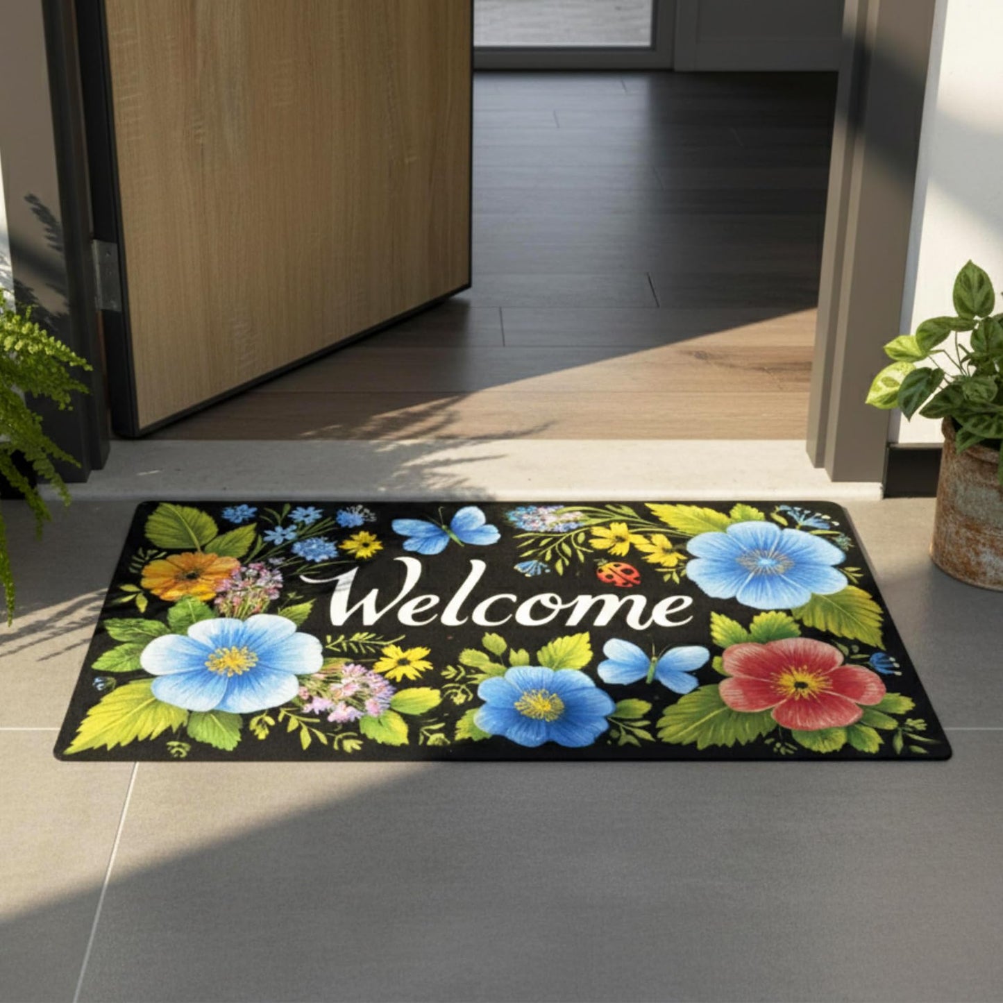 XADP Welcome Mat 17x29 Inch Spring Summer Outdoors Indoors Front Door Mat, Low Profile Doormat for Outside Inside Home Entrance, Non Slip Rubber Back Floor Rugs for Entryway, Floral