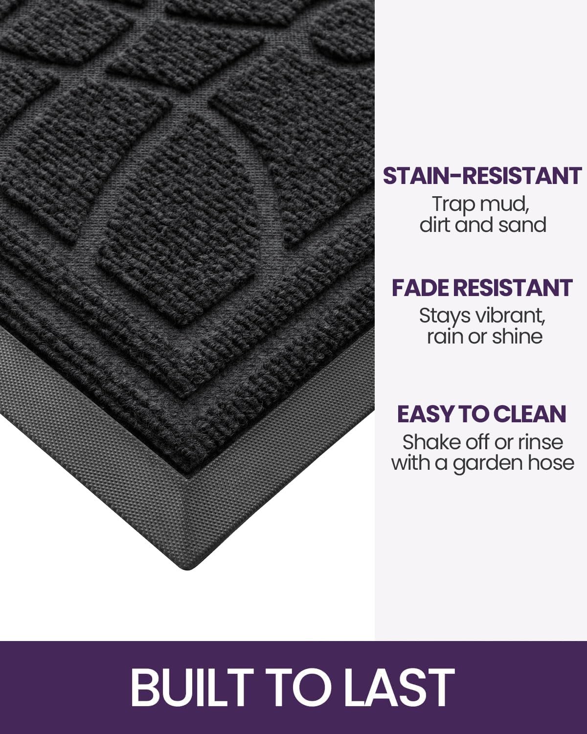 DEXI Front Door Mat Outside Entrance, 4x6ft Large Heavy Duty Non Slip Low Profile Doormat for Entryway, Trap Dirt and Moisture Welcome Mats, Easy Clean, Patio, Garage, Black