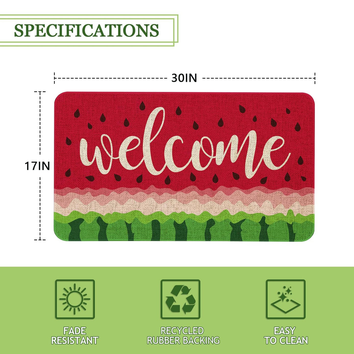 Kuyuayee Summer Watermelon Welcome Doormat 30x17 Inch Watermelon Front Door Mat Indoor Outdoor Entrance Floor Mats Non-Slip Washable Seasonal Summer Home Decor Rugs