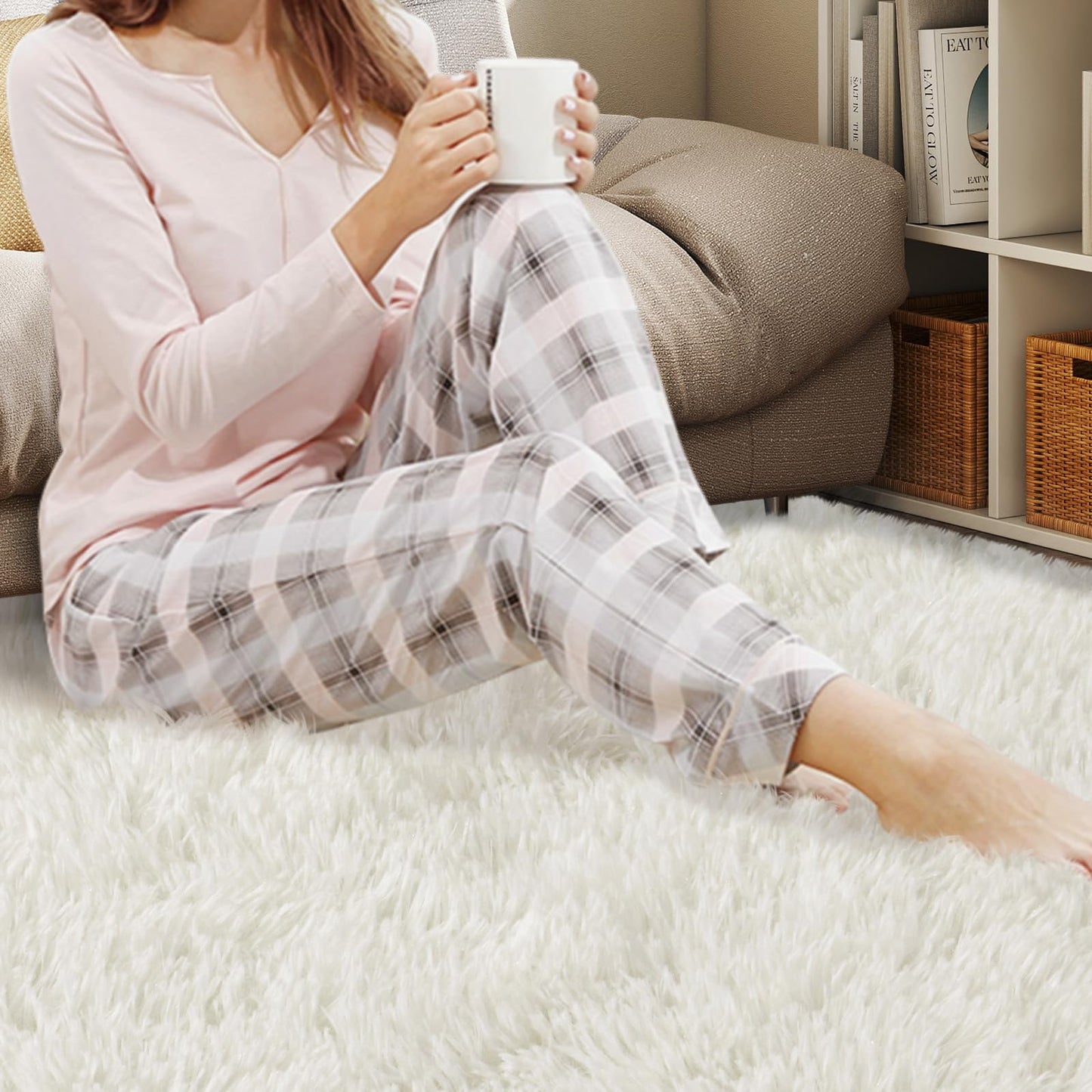 Mugorn 5x7 Rugs for Living Room, Large Fluffy Cream White Area Rugs for Bedroom, Soft Carpet Shag Kids Rug with 4 Non-Slip Rug Pads (5ft x 7ft, Cream White)