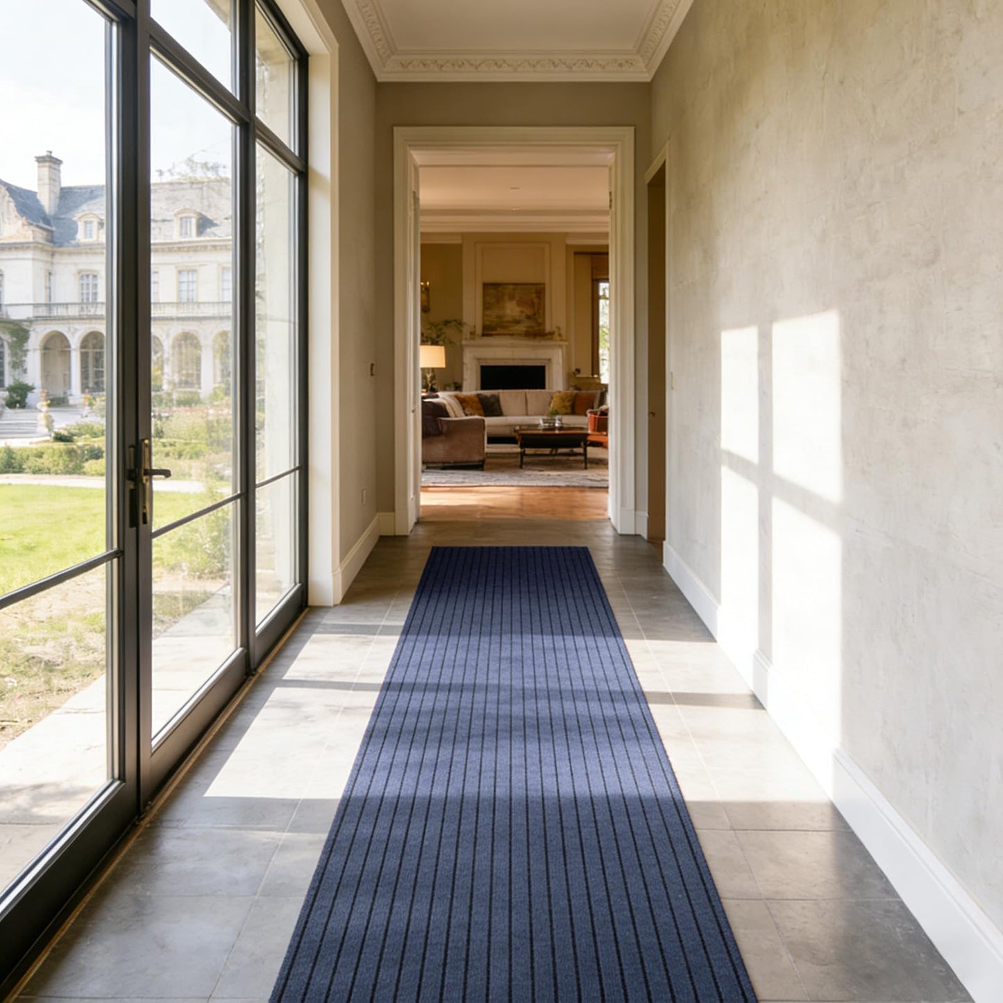 Stripe Runner Rug 2 x 6 ft Indoor Outdoor, Gray Non Slip Rubber Backing, Waterproof Low Profile Area Runner for Hallway, Entryway, Kitchen, Patio, Garage, Stairs & Laundry