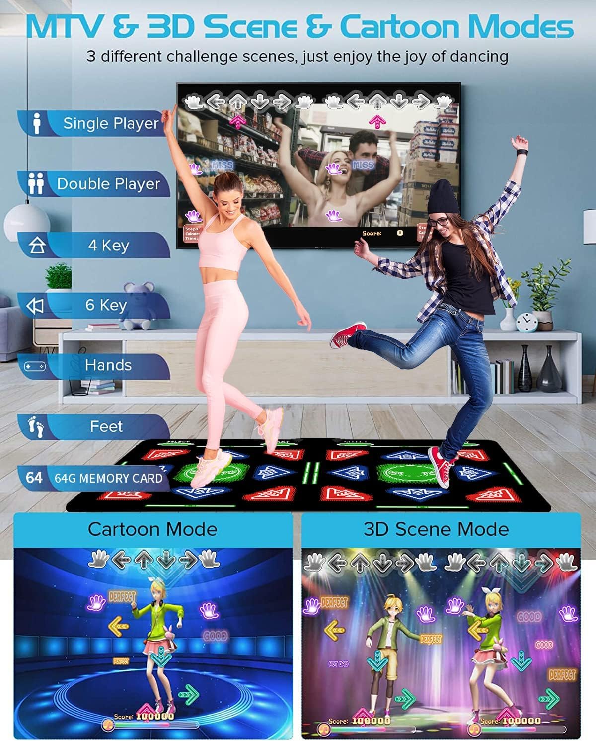 PVGX HDMI Musical Electronic Dance mat,a 64G Large Memory Card,885 Songs, Including 1000 Games,81 Music Videos,Dance pad for Single/Double Users, a Luxurious Gift for Boys and Girls,Flannel Material