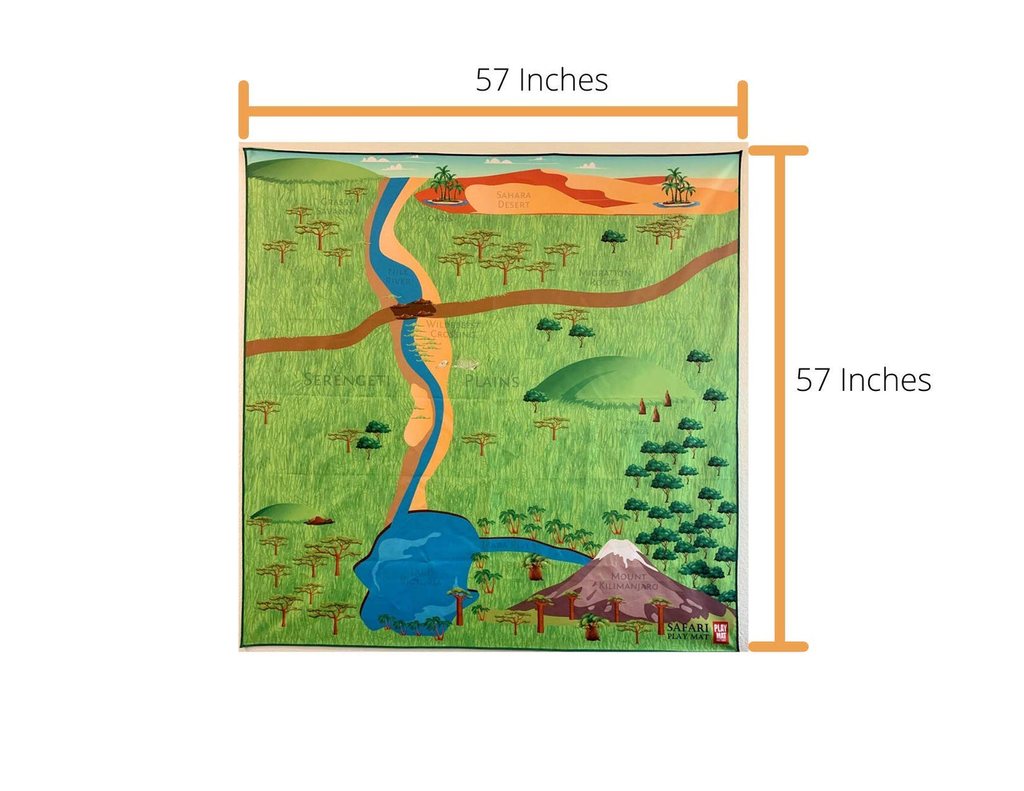 Safari Play Mat for Toy Animals | Foldable Solution |Large Size 57” x 57” | All Safari Animals | African Jungle Serengeti | Child Activity Mat | by Play Mat Factory