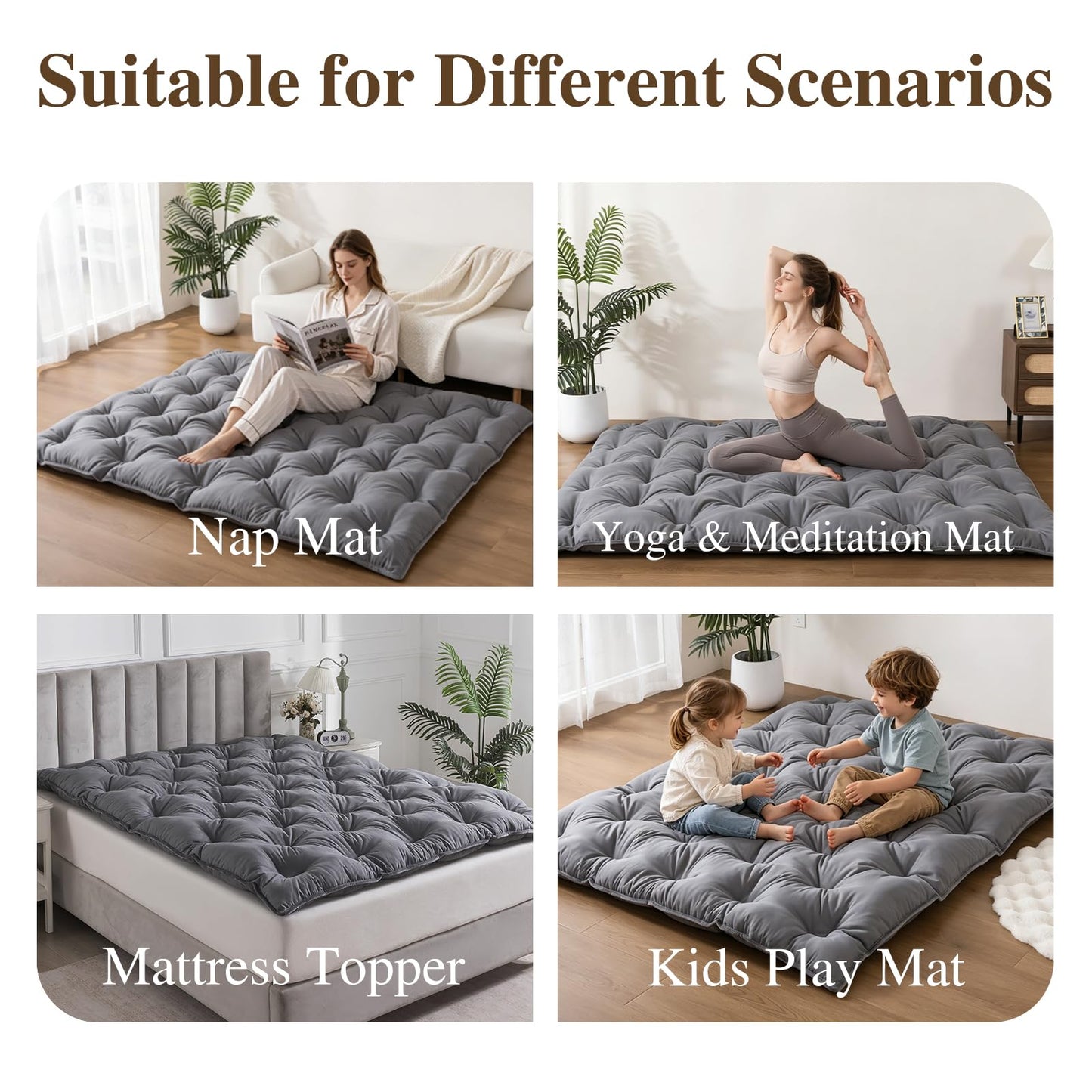 SHOUREN Japanese Futon Mattress Floor Mattress 3" Tatami Mat,Shredded Memory Foam Foldable Roll Up and Portable Sleeping Pad Suitable for Camping,Guest Room,Grey 39"X80" Twin Size