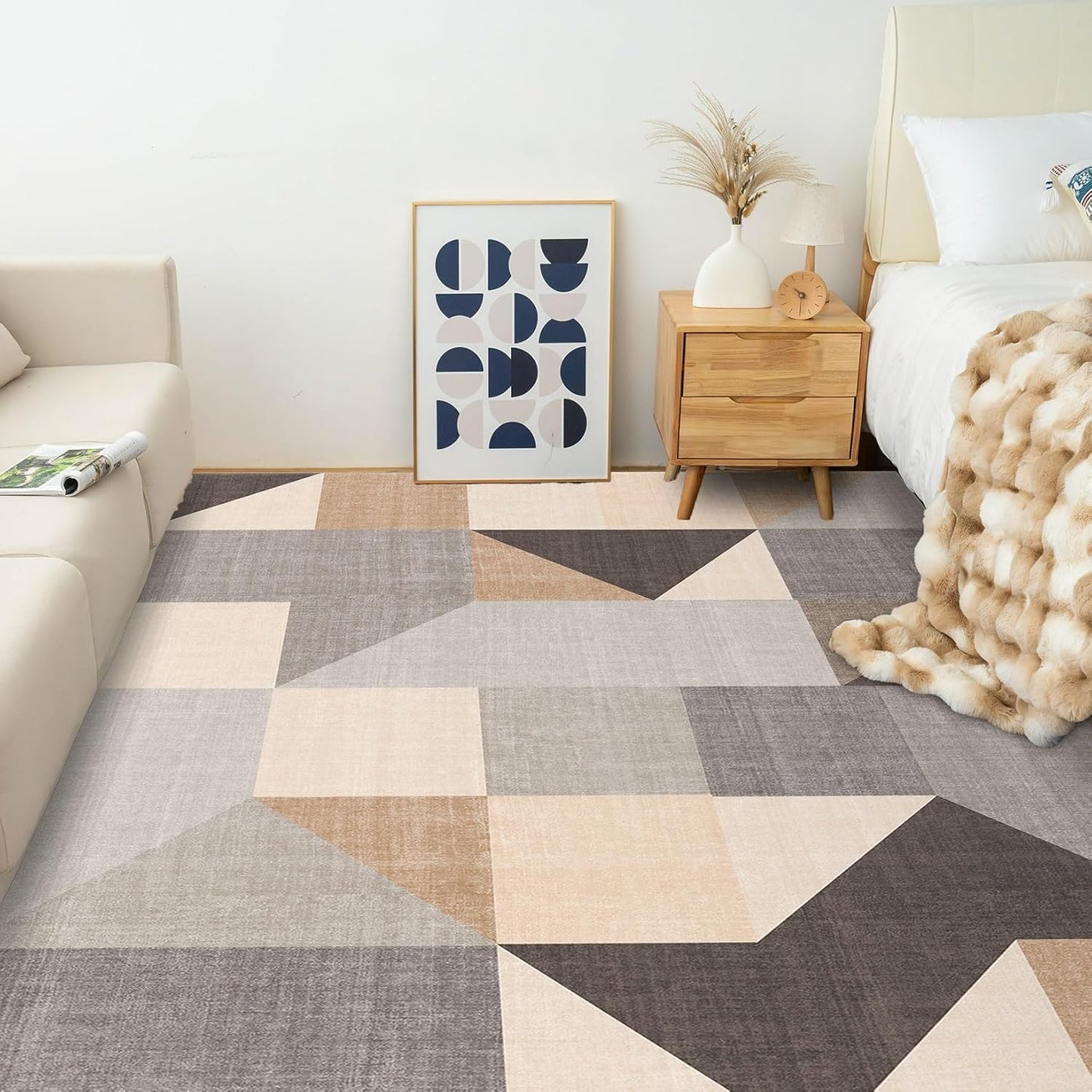HOMFINE Washable Area Rug - Geometry Style Modern Rugs for Living Room, Bedroom, Machine Washable Rug Soft Non Slip Non Shedding Area Rug - Grey Brown, 6'x9'