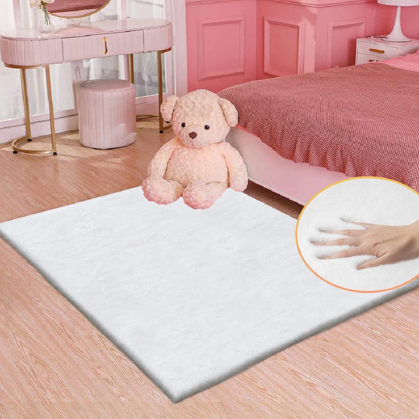 ORINOVA White Shaggy Bunny Fur Rugs for Living Room Washable Furry Area Rugs for Bedroom Nursery Rug 3x5 Teen Room Décor Boho Rug