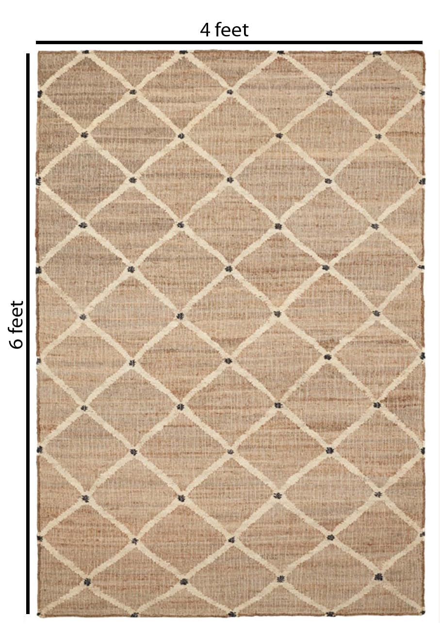 Hand Woven Jute Rug 4'x6' Area Rug - Rectangular Handcrafted Premium Geometric Design, Indoor Reversible Natural Fiber Rugs - Rustic Farmhouse Carpet for Living Room, Hallway, Bedroom - Natural