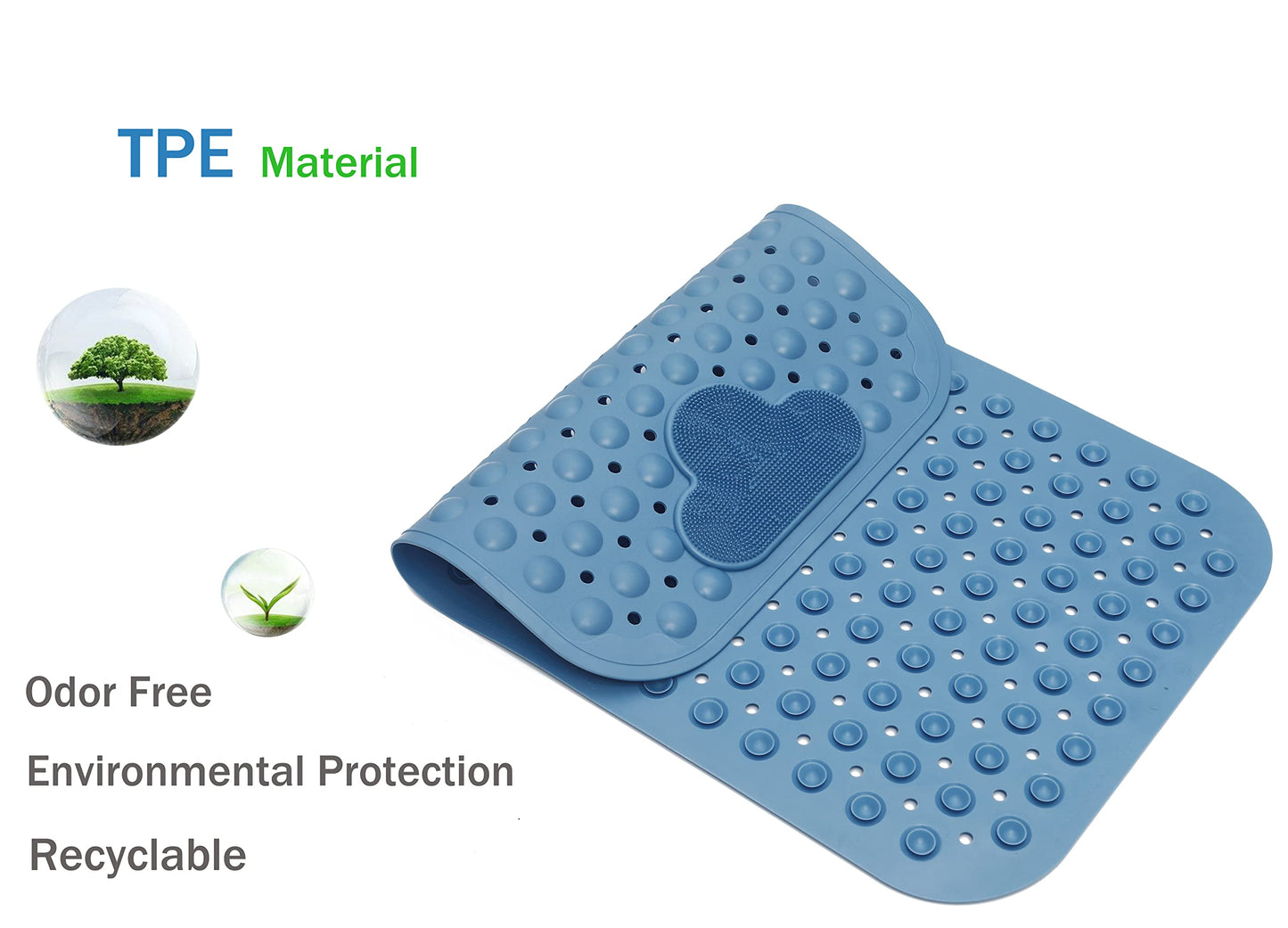 Mantto Bath Tub Mat Shower Mat Non Slip Bathtub Mats with Suction Cups Bath Mat for Tub Bathroom Mats 28" X 16" Machine Washable (Blue)