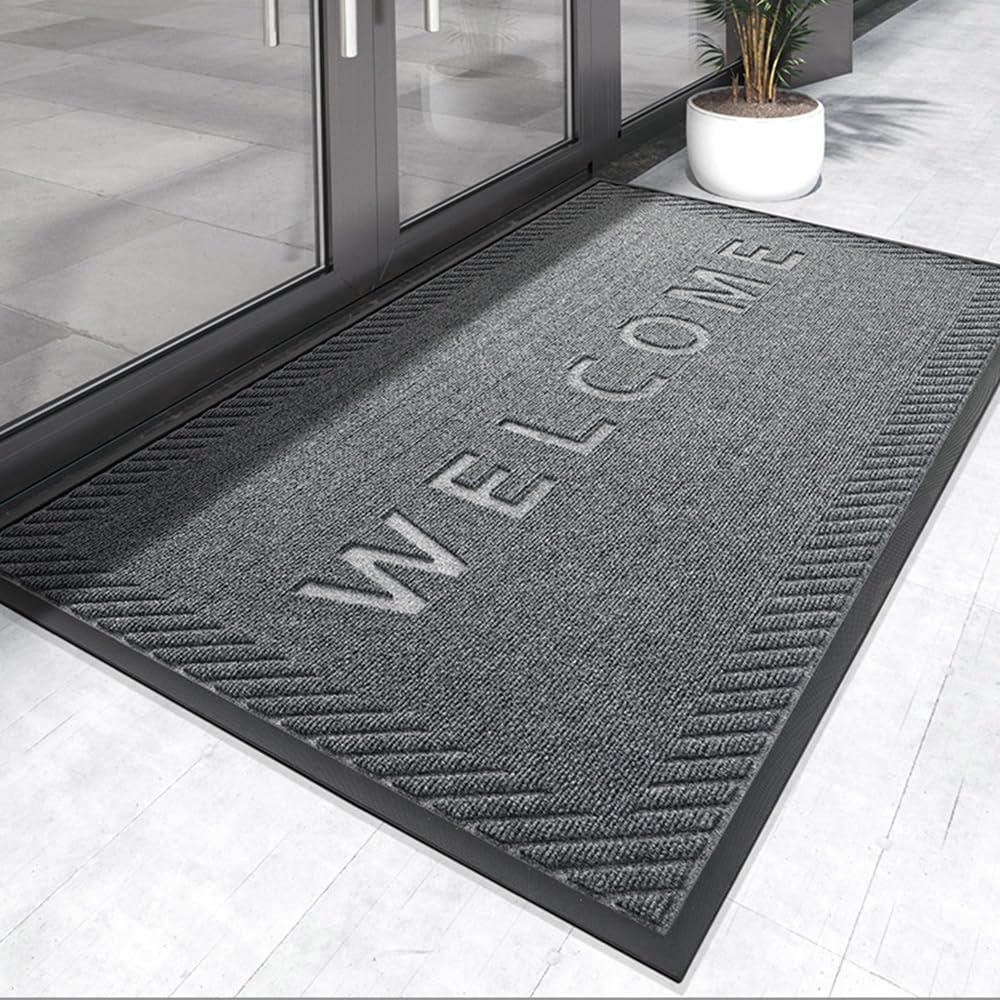 MATZEN Welcome Mats for Front Door Outdoor, Indoor Non Slip Floor Mat Entrance, Heavy Duty Waterproof Dirt Trapper Rubber Backed Low Profile Entryway Mud Home Garage Porch Office, 3x2, Blue