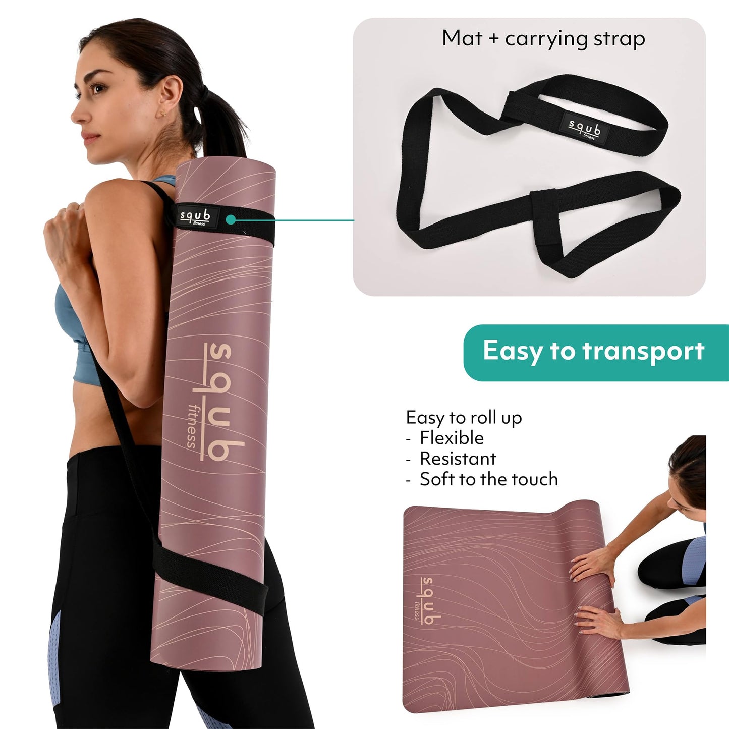 Premium PU & Natural Rubber, Yoga Mat Thick 5mm – Non Slip Exercise Mat Workout Surface, Extra Large 72'' x 27'' Wide Design, Pilates Fitness Training – Includes Strap & Carry Bag