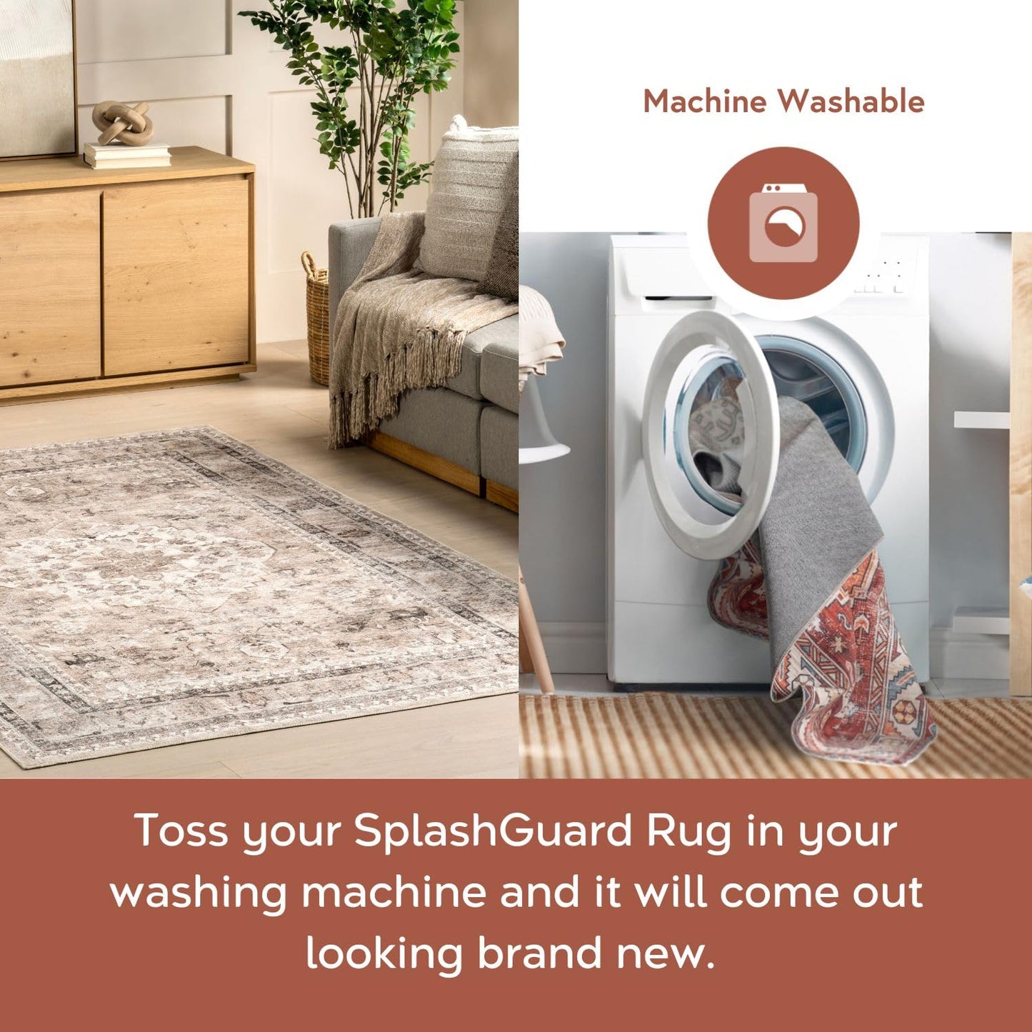 Nuloom Splashguard Collection Davi Stone/Ivory, 2' x 3', Vintage, Soft and Cozy, High Traffic, Stain Resistant, Durable, Machine Washable Area Rug for Bedroom, Living Room, Dining, Foyer, Entryway