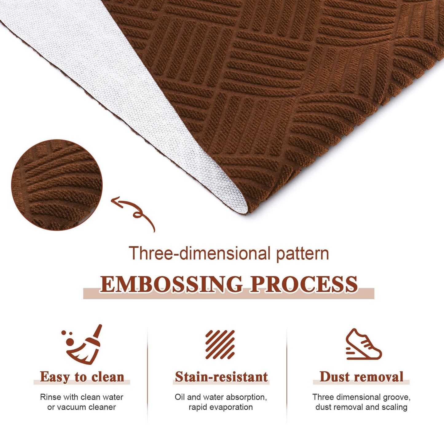 Runner Rugs with Rubber Backing for Hallway,2’x6’Fine Stripe Embossing Non-Slip Indoor Outdoor Doormat,for Entryway Balcony Patio Kitchen Garage Stair Laundry,Brown