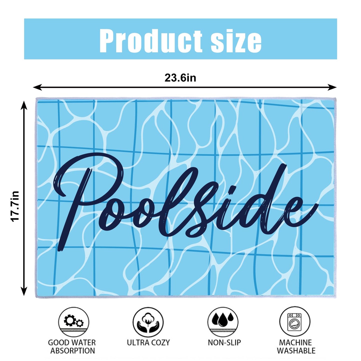 JarThenaAMCS Poolside Mat Blue Wave Pattern Pool Mat Non Slip Pool Deck Rug Waterproof Poolside Floor Pad for Indoor Outdoor Summer Beach Swimming Decorative