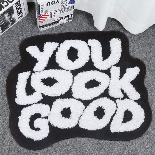 Urtlmaji You Look Good Bath Mat Black Bathroom Rugs Funny Cute Bath Rugs Non Slip Microfiber Plush Preppy Small Cool Shower Rug Washable Absorbent Floor Mat for Bathtub Sink 25"x21"