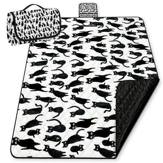WFSM Black Cat Gifts Picnic Mat 80x60 Inch, Cat Mom Dad Lover Gifts Outdoor Play Mat for Adults and Toddlers Waterproof Sandproof Beach Blanket Travel Camping Rug