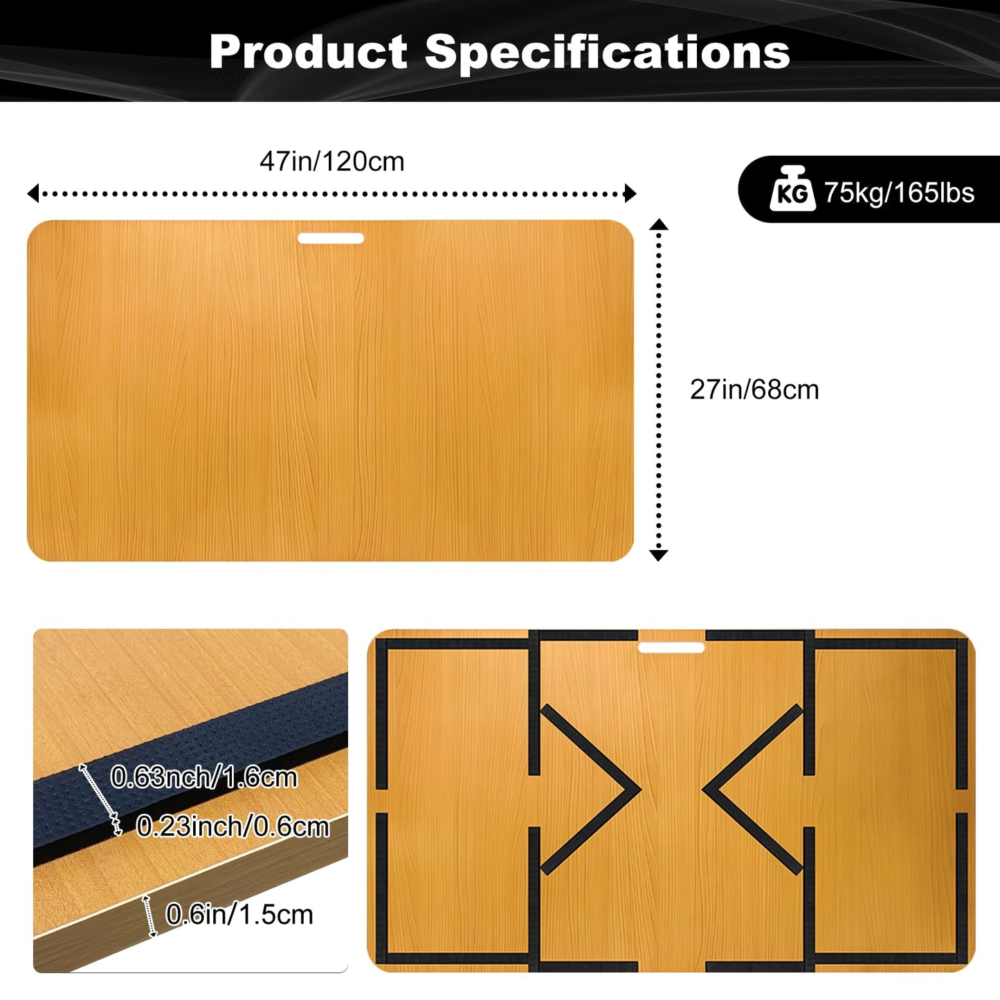Portable Tap Dance Floor, 47" x 27" Tap Board for Tap Dancing, 0.5" Thick Cushioned Base Tap Dance Floor Mat with Non-Slip EVA Foam Backing, for Jazz, Pop, and Lyrical Ballet Practice, Home & Studio