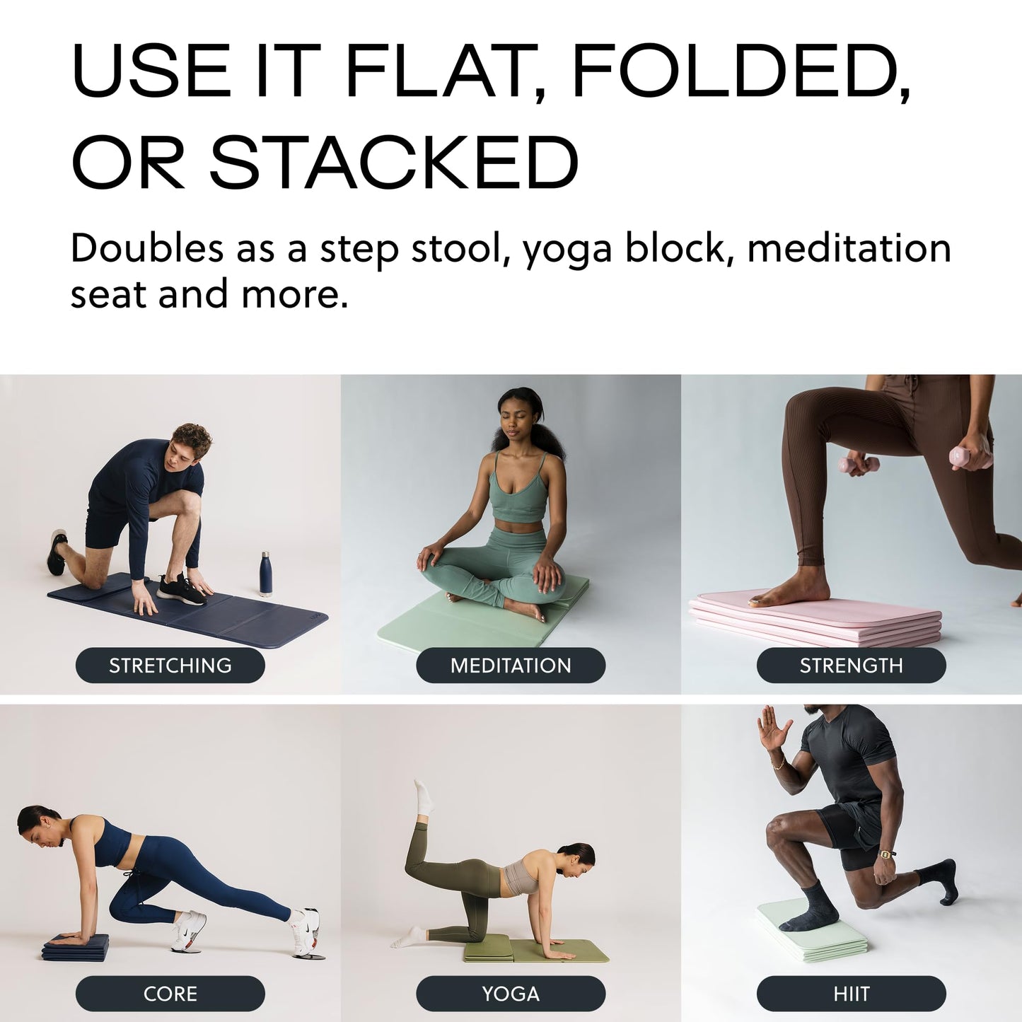 Stakt – Foldable Multi-Purpose Fitness & Yoga Mat with Patented Design, Workout Mat with Non-Slip Surface, Portable & Lightweight, For Studio or Home Use, As Seen on Shark Tank (Rosewater)