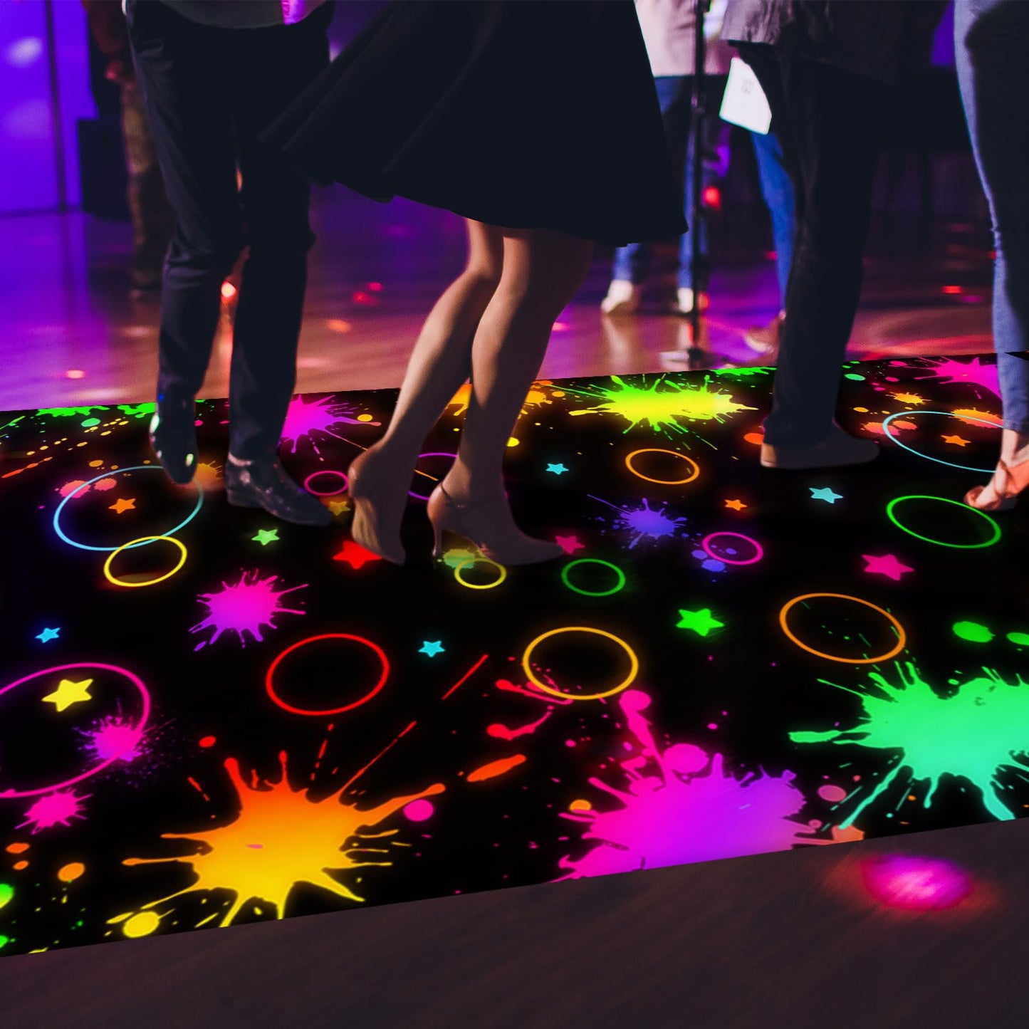 Haull 236 x 39 Inch Neon Light up Dance Floor Glow in The Dark Floor Runner Neon Party Decorations UV Blacklight Reactive Fluorescent Wall Props for Glow Disco Party Favors(Mixed)