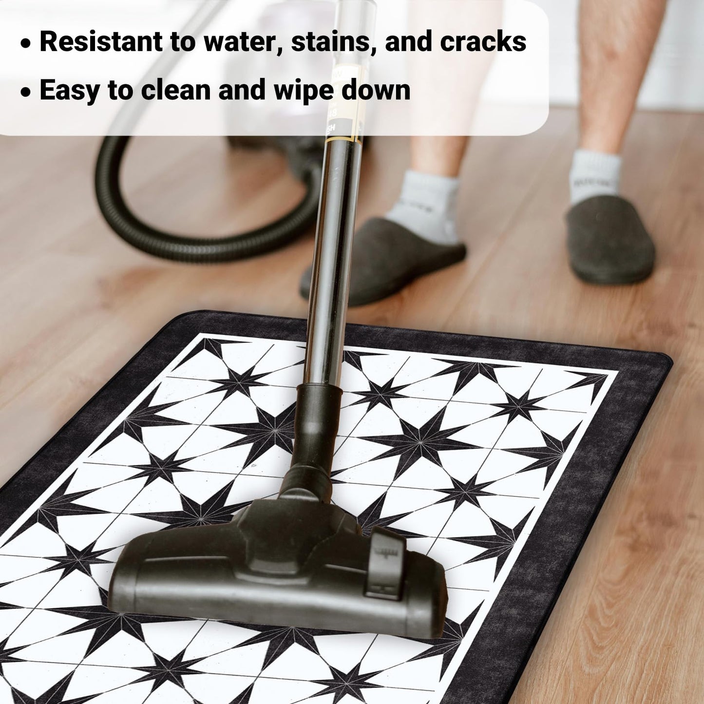 OnesCosy Black Kitchen Rugs Set of 2, Anti Fatigue Mats for Kitchen Floor, Waterproof Cushioned Rug, Non Slip Memory Foam Standing Mat for Sink, Stove, Laundry, Star Tile, 17.3"x27.6"+17.3"x47.2"