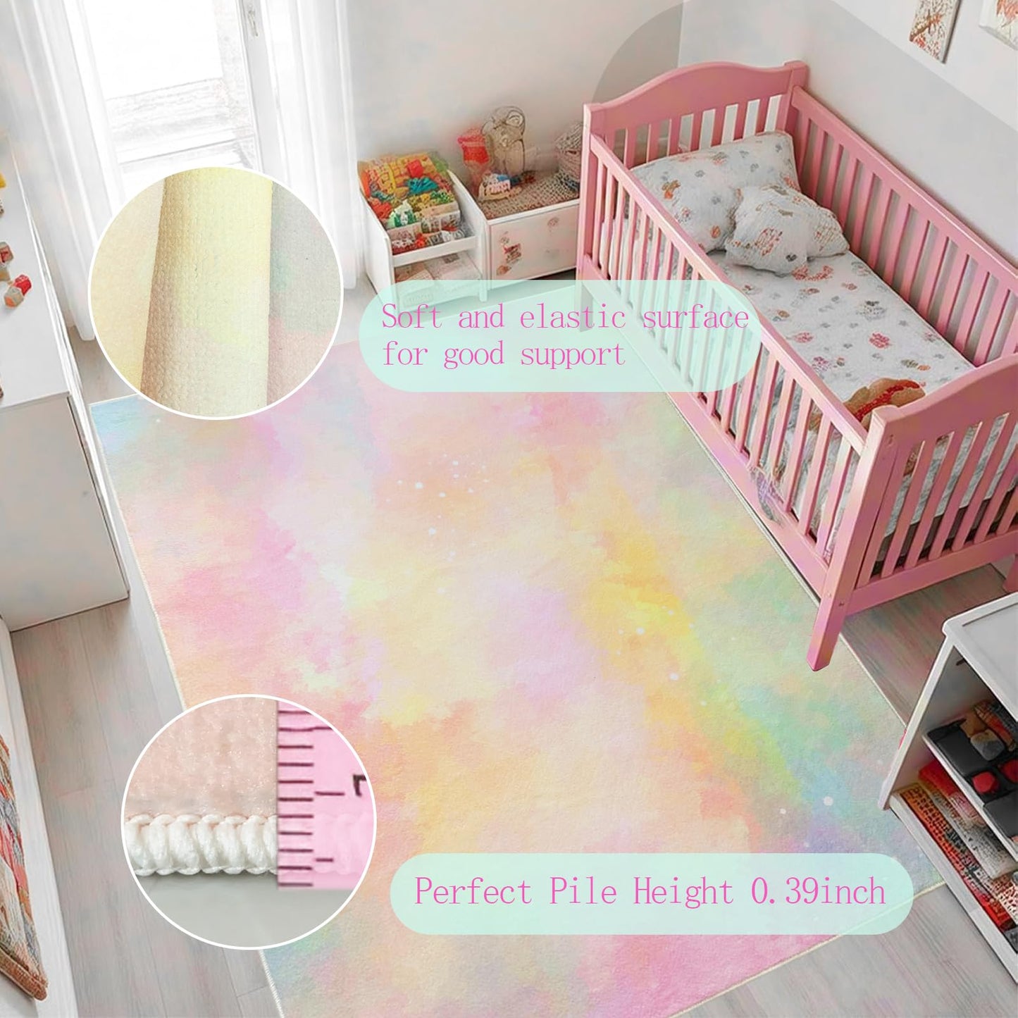 Lacomfy Pink Yellow Kids Rug 3x5Ft Soft Washable Ombre Carpet for Boys Girls Bedroom, Non-Slip Playroom Mat for Children Nursery, Neutral Modern Abstract Kids Decor for Dorm & Living Room