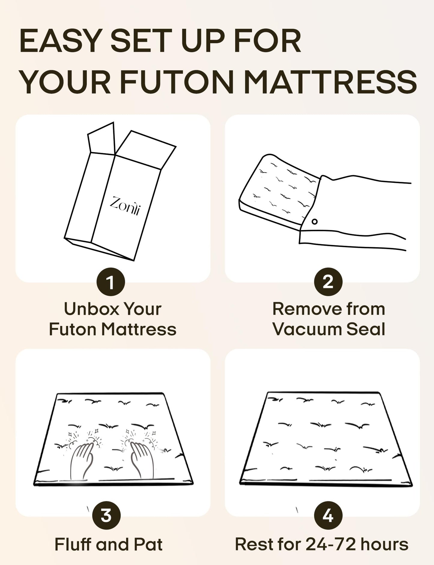 ZonLi Japanese Floor Futon Mattress Twin Size 75"x 39", 100% Cotton Cover 4'' Thicken Tatami Mattress, Foldable Sleeping Pad, Portable Dormitory Tatami Mat, Roll Up Floor Lounger Bed for Adult