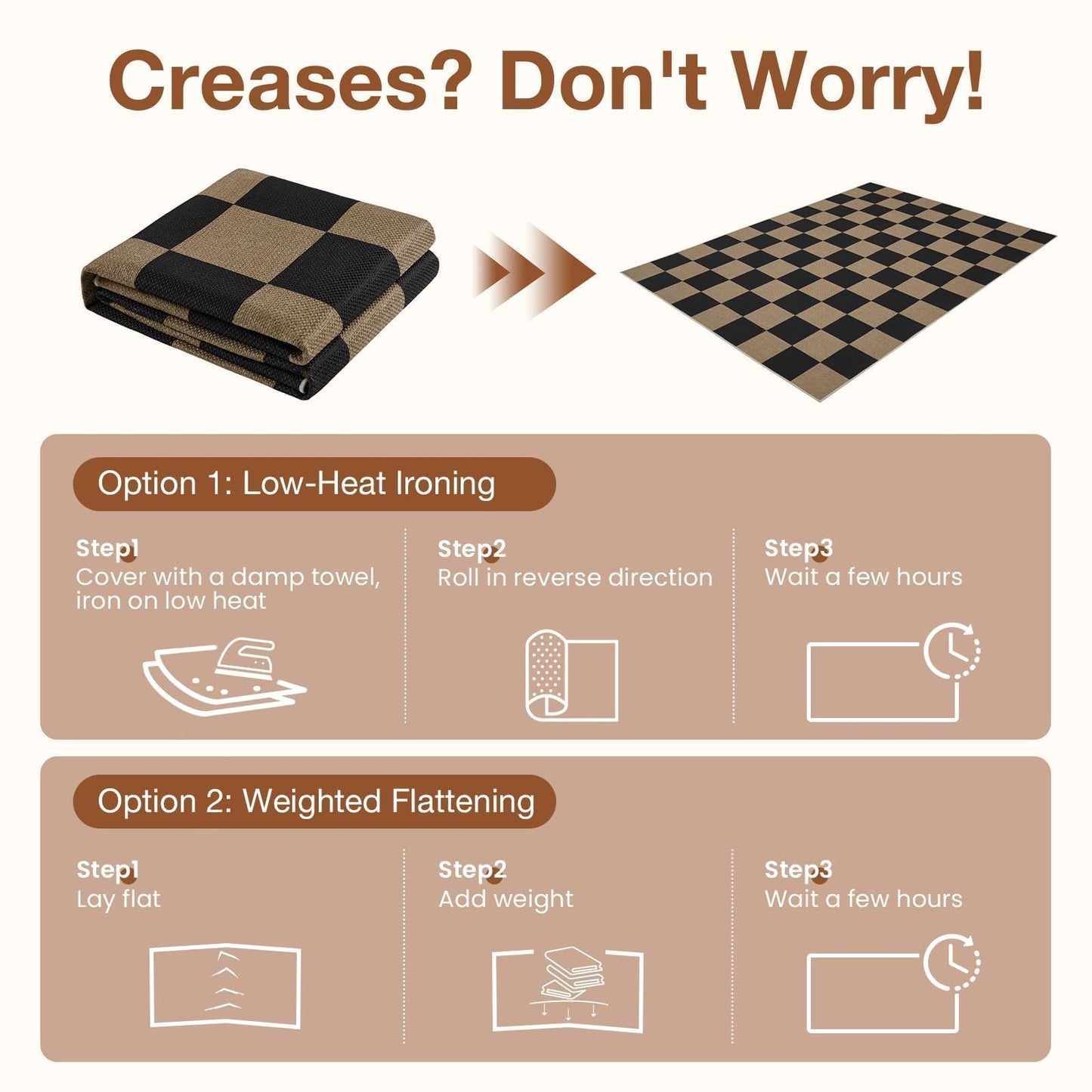 Sasttie Checkered Jute-Look Entryway Rug, 3x5 Washable Rug Front Door Mat, Non-Slip Neutral Farmhouse Throw Rugs for High Traffic Indoor & Outdoor, Natural/Black