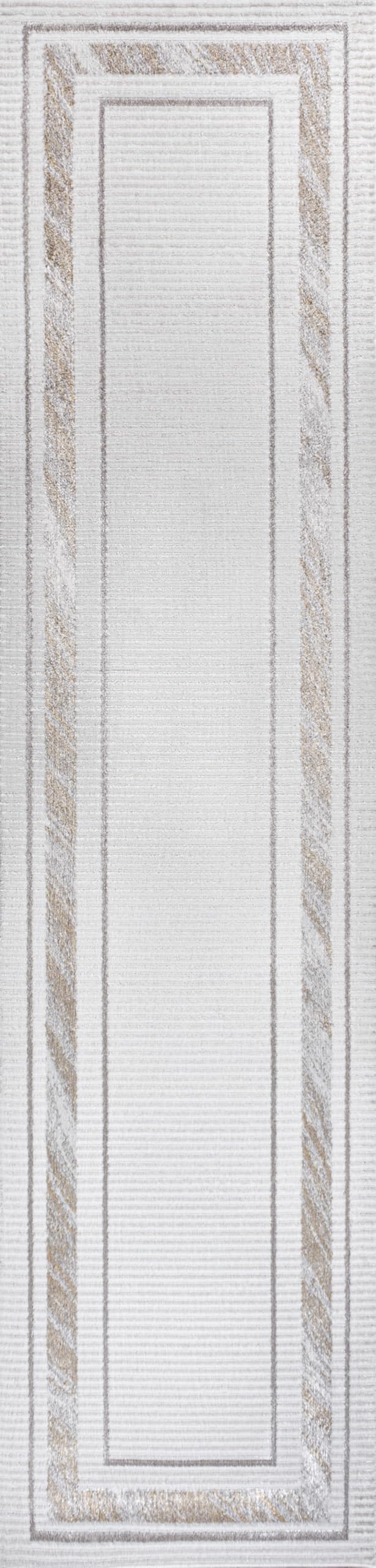 JONATHAN Y Marble Pattern High-Low Silver/Gold Runner Rug, 2x8, Athens Classic Border, Easy-Cleaning for Living Room, Bedroom, Kitchen, Pet Friendly, Non-Shedding (CAR102C-28)