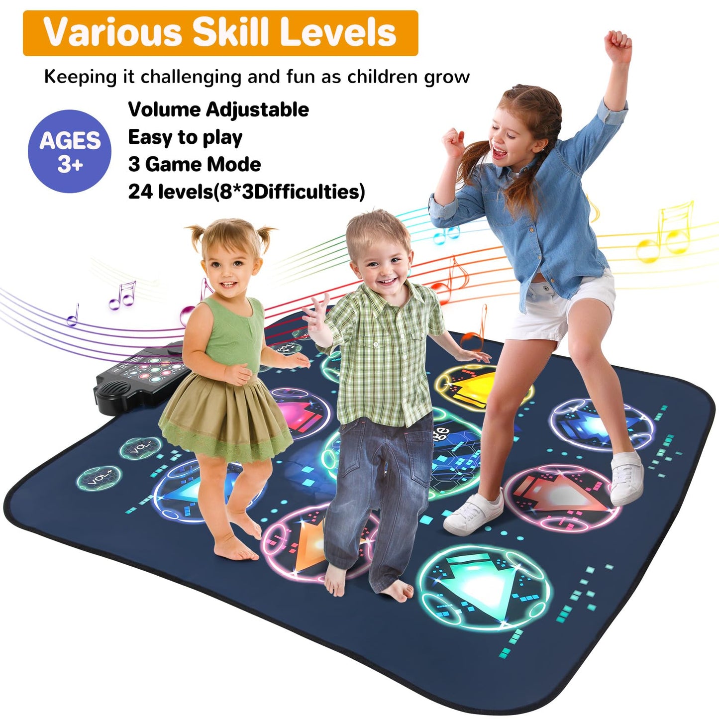Dance Mat, Electronic Dance Mixer Rhythm Step PlayMat,Dance pad Game Toy for Girls Boys,Christmas/Festival/Birthday Gift for Kids, Built-in Music,24 Challenge Levels,Age 3-4 6 7 8 9 10 11 12+ Year Old