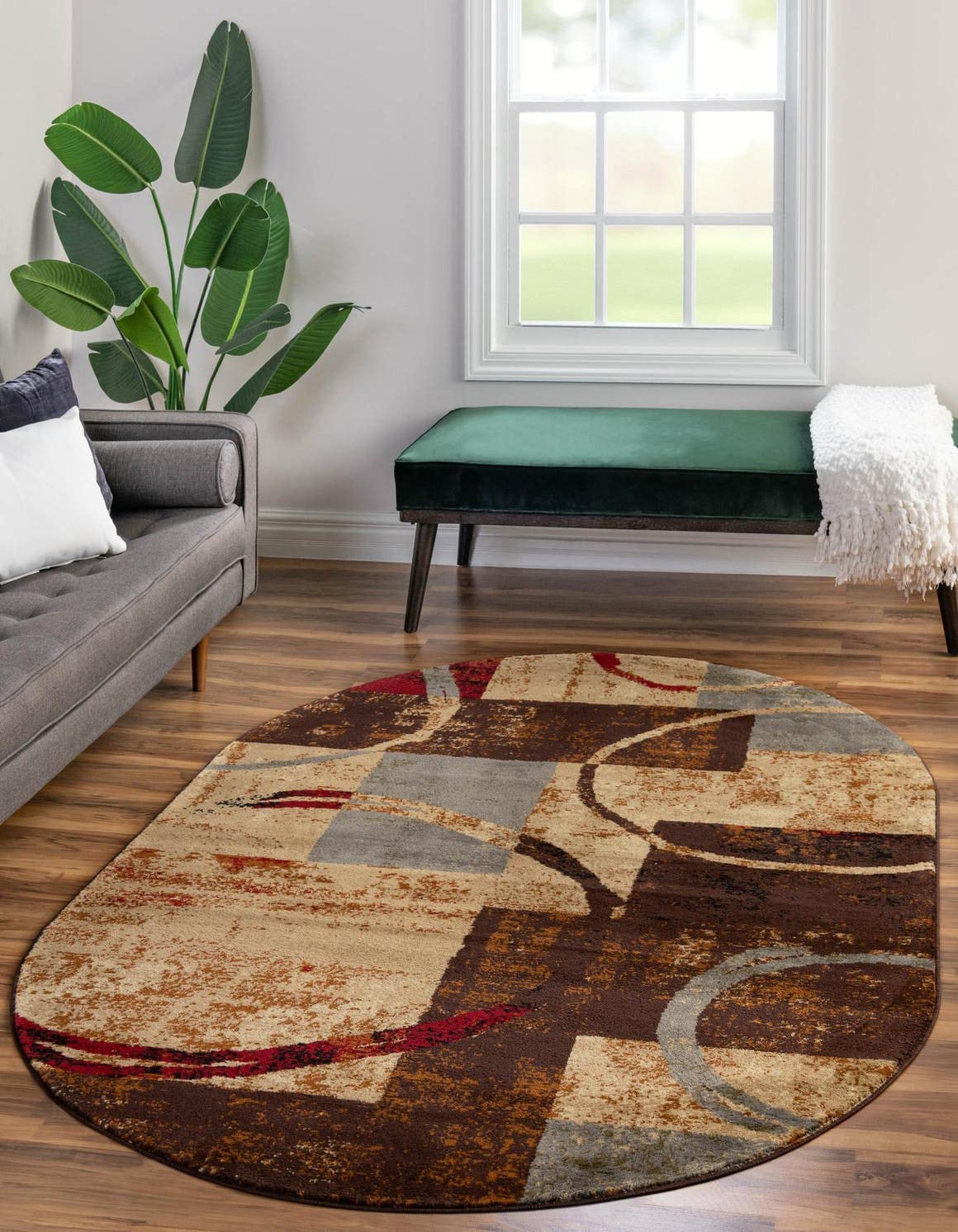 Unique Loom Barista Collection Area Rug - Kouillou (5' 3" x 8' Oval, Multi/Brown)