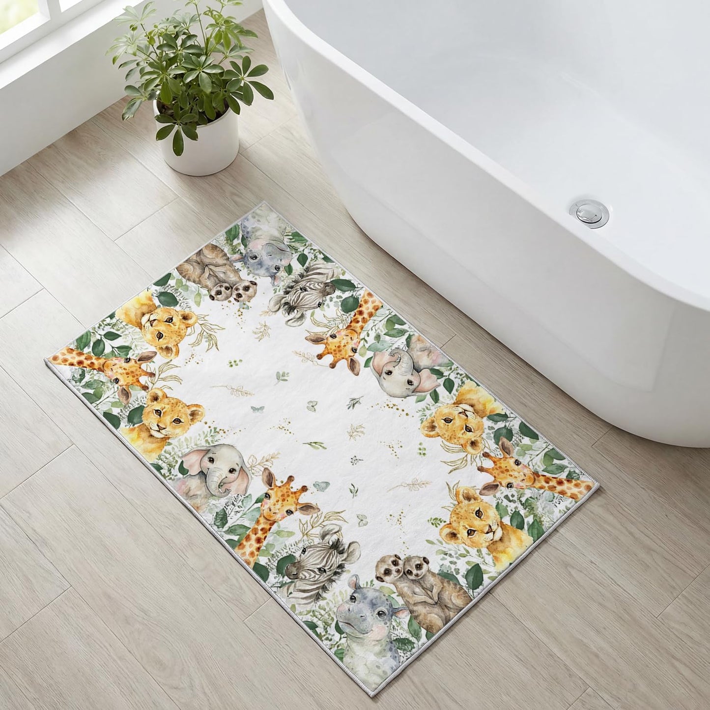 Artoid Mode Animals Elephant Giraffe Baby Shower Area Rug, Spring Birthday Home Decor Low-Profile Washable Door Mat for Entryway Bedroom Living Room Laundry Room Indoor 2x3 Feet