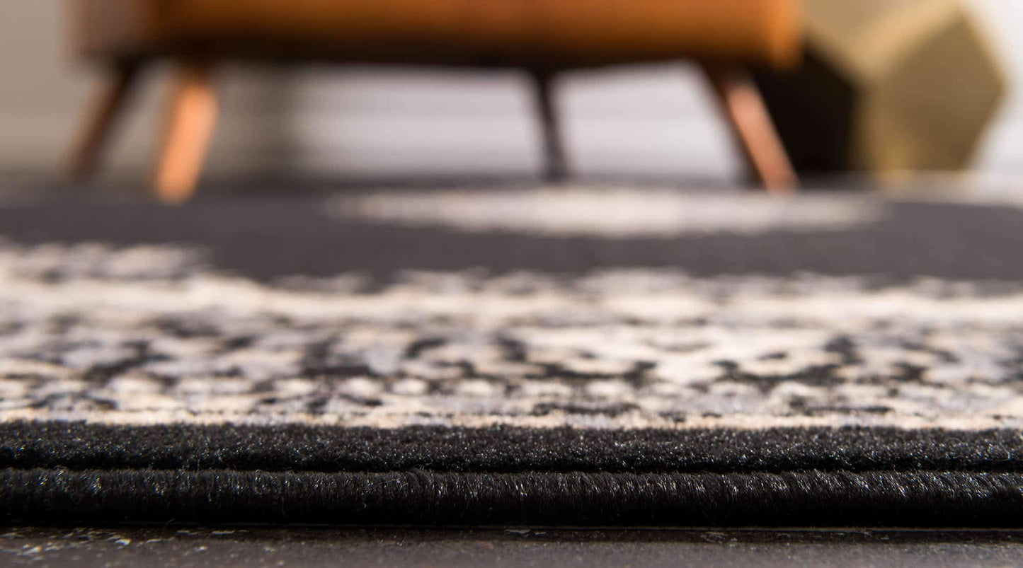 Unique Loom Reza Collection Traditional Persian Style Area Rug, Rectangular 5' 0" x 8' 0", Black/Beige