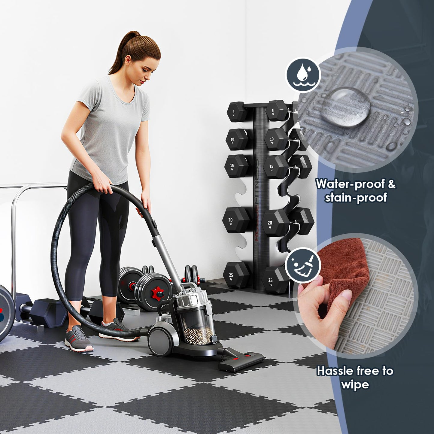 LVETOLS Reversible Dual‑Color EVA Foam Gym Mats, 16 Tiles (20"x20"), Two‑Tone Double‑Layer Interlocking Puzzle Floor Tiles for Home Gym, Workout Room & Garage