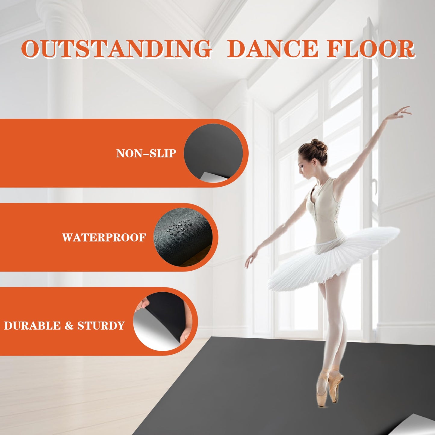 Gsmmatwin Portable Marley Floor, 6.6' x 3.9' Dance Mat, 1.5 mm Thick Vinyl Dance Floor, Non-Slip Practice Mat for Ballet, Jazz, Home & Studio