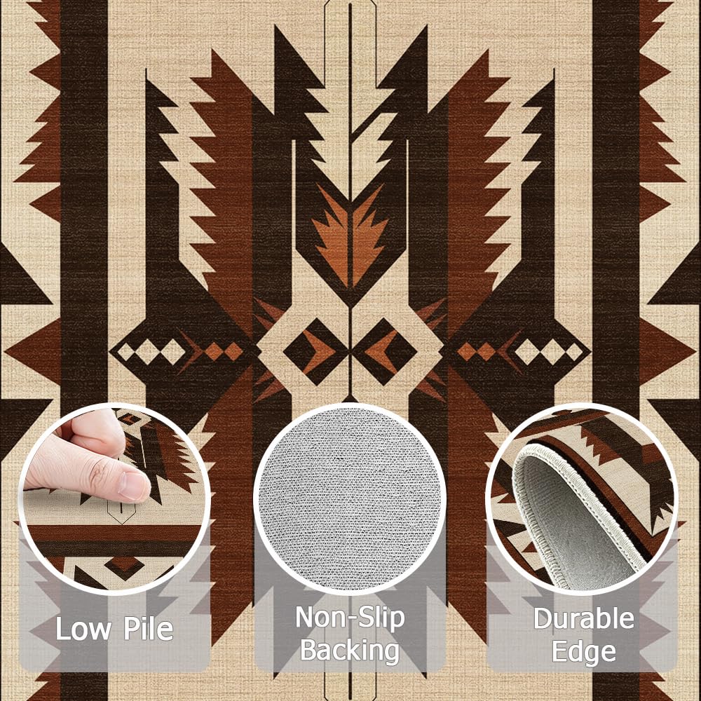 Cryvera 3x5 Western Aztec Area Rug for Bedroom Entryway Hallway Southwestern Rustic Rug Machine Washable Non-Slip Carpet for Bathroom Kitchen Bedside Dining Room