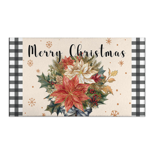 Merry Christmas Doormat Outdoor, Christmas Decorations for Home Entrance Rug Decorative Holly Pine Branches Poinsettia Door Mat Winter Xmas Decor for Home Indoor Outdoor 17 x 30 Inch (Poinsettia)