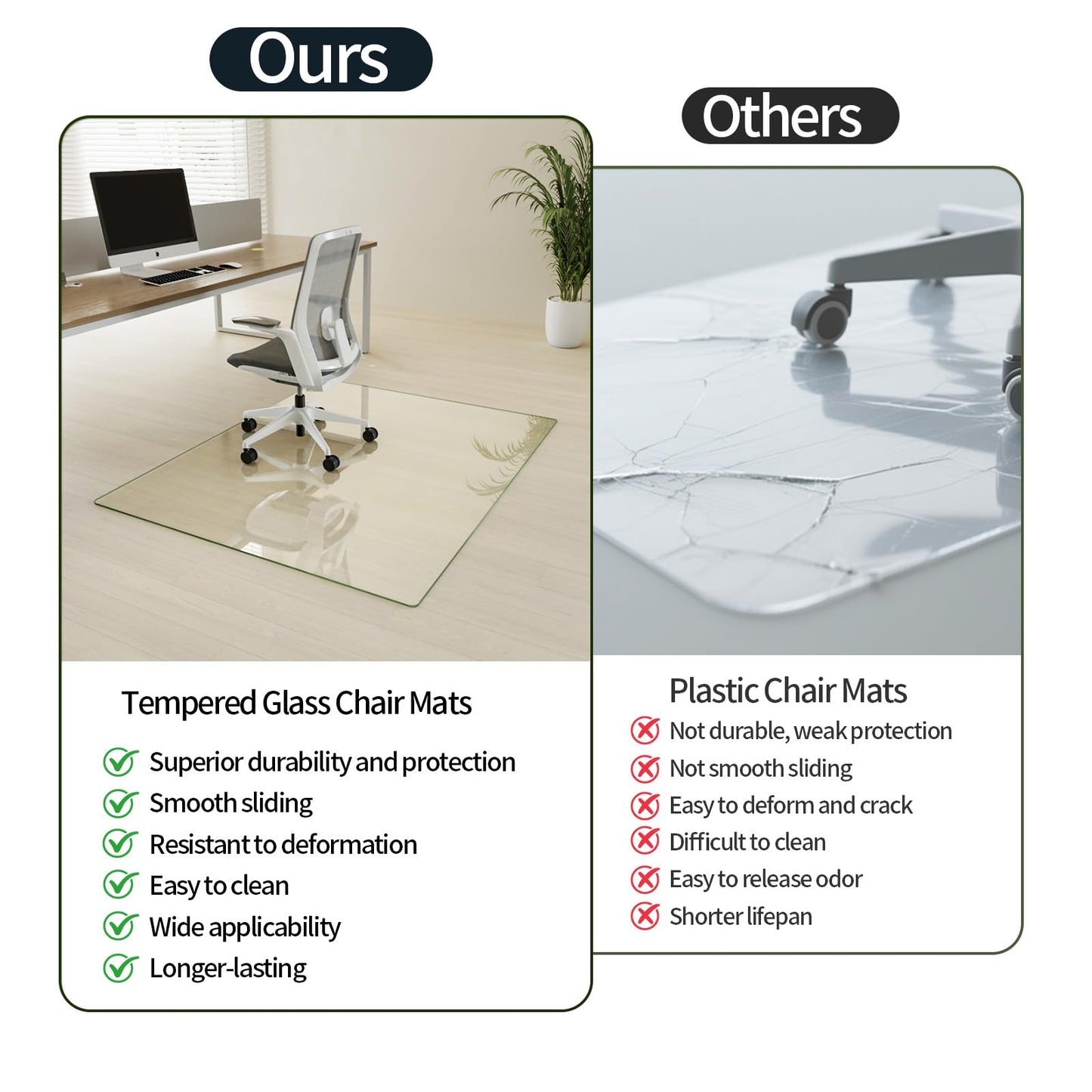 Koonmi Tempered Glass Chair Mat for Hardwood Floors & Carpets, 46" x 46“ Transparent Heavy Duty Office Floor Protector with Noise-Free Gliding Shatterproof for Home Office Desk