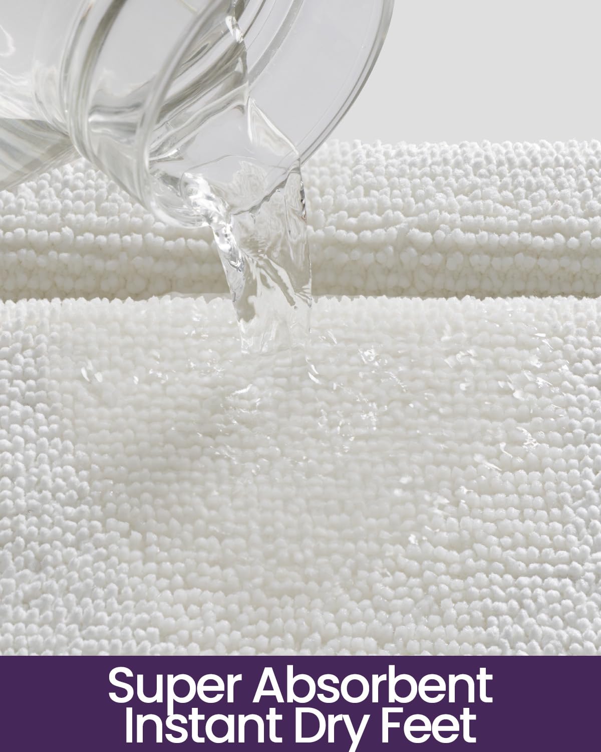 DEXI Memory Foam Bath Mat 24x17, Soft Absorbent Chenille Bathroom Rug, Non Slip Quick Dry Bath Mats for Bathroom, Thick Plush Floor Carpet for Tub Shower, Sink, Ivory