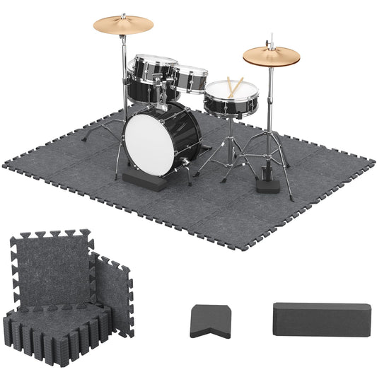 TONOR Drum Mat Set, 20PCS, each 11.8'' x 11.8'' x 0.35'', Floor Drum Mat with Non-slip Bottom, Thick Sound Absorbing Floor Mat for Electric Drum Set, Soundproof Carpet with Bass Drum Anchor, Medium