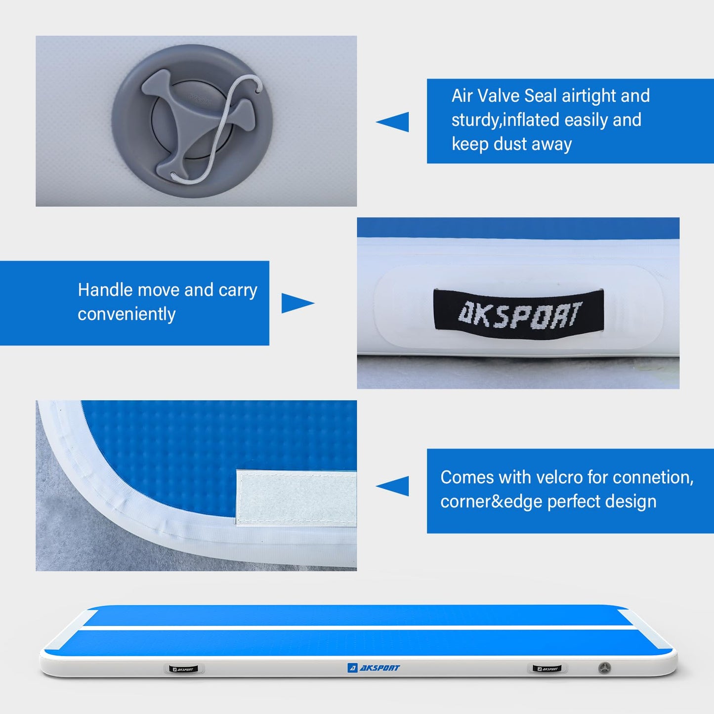 AKSPORT Air Mat Tumble Track 10ft 13ft 16ft 20ft Gymnastics Tumbling Mat Inflatable Tumble Track with Electric Air Pump for Home Use/Tumble/Gym/Training/Cheerleading (double blue, 13x3.3ftx0.33ft)
