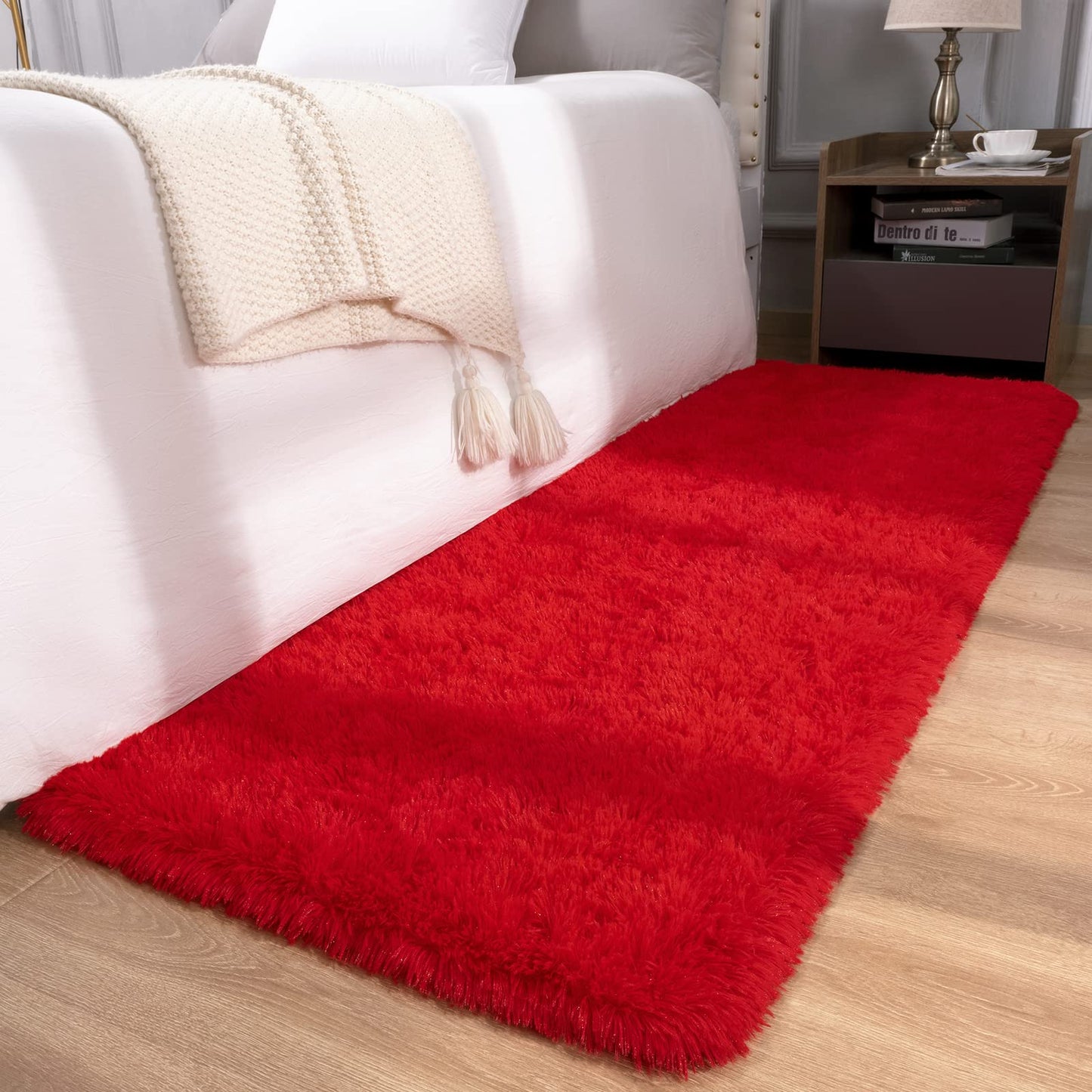 DETUM Red Rug 2x6 Feet - Fluffy Red Runner Rugs for Bedroom Shaggy 2' X 6' Living Room Rug Soft Rugs for Kids Room Non-Slip Nursery Office Dorm Washable Carpets Home Decor