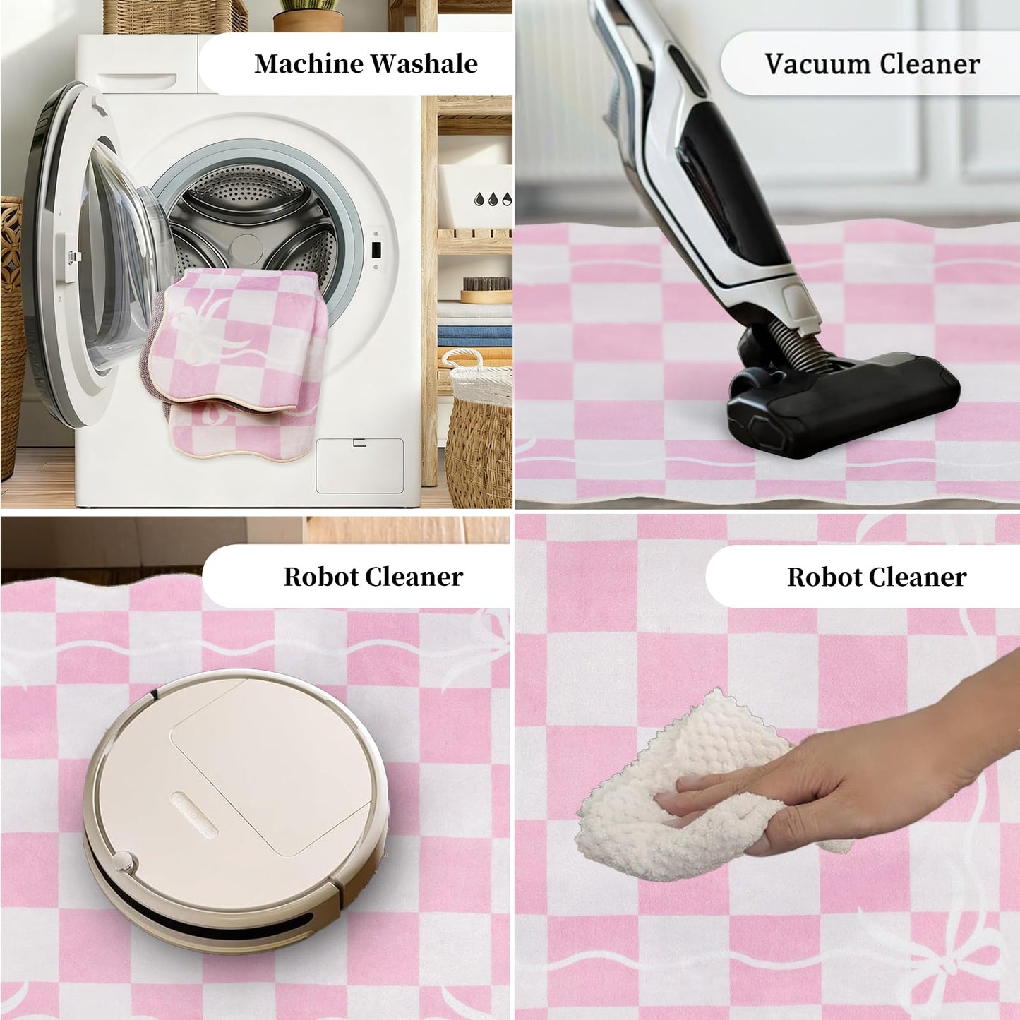 Albodanl Pink Checkered Bow Kitchen Runner Rug, 2x6 Washable Rug Runners for Hallways Non-Slip, Cute Scalloped Ultra-Thin Soft Carpet for Bedroom Bathroom Laundry Nursery Entryway