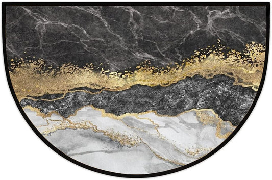 Creative Textured Marble Door Mat Black White Gold Welcome Half Round Door Mat Outdoor Entrance,for Outside Entry 18x30 in Wear Resistant Semi Circle Floor Mats Area Rugs for Balcony Kitchen
