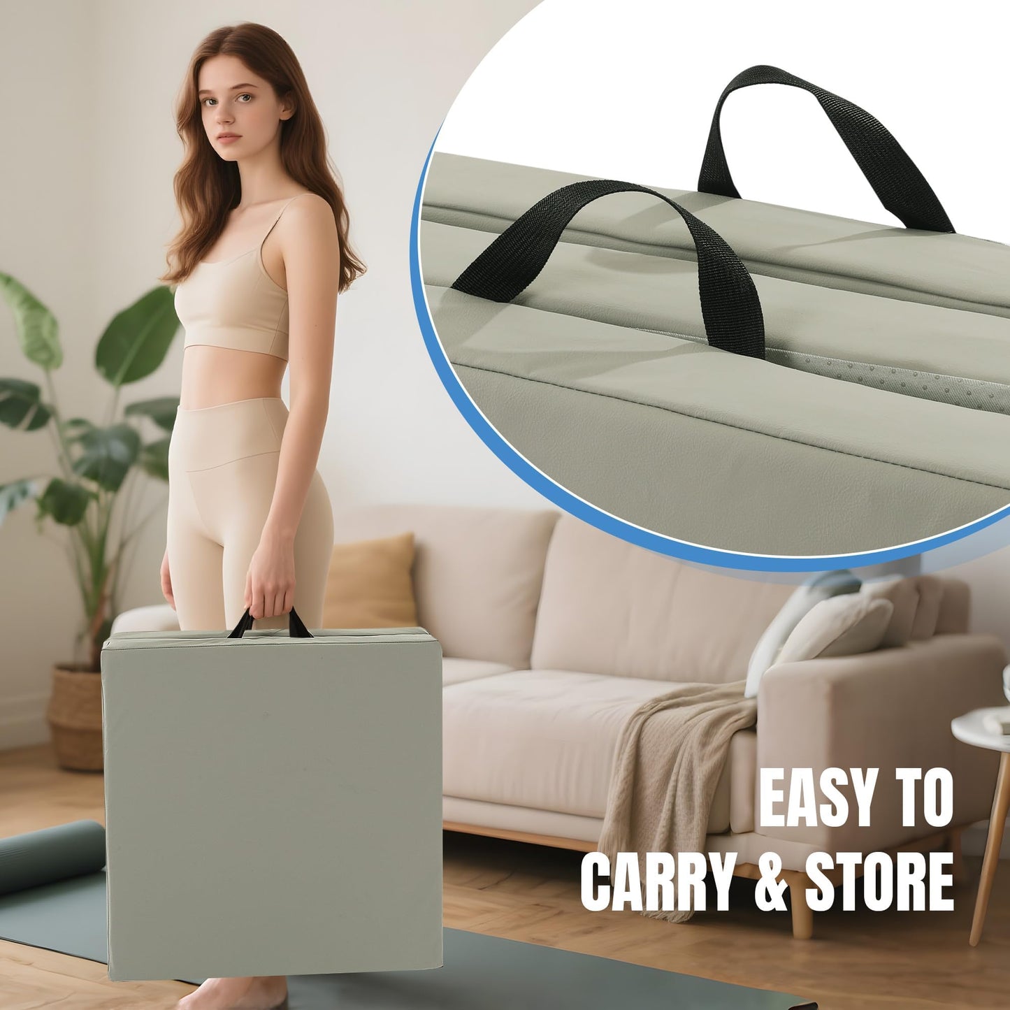 MABOZOO Tri-Fold Exercise Mat, 3'' Thick PU Leather Yoga Mat, 72x24''