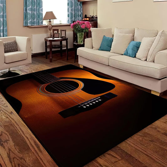Wooden Vintage Guitar Area Rug, Music Room Acoustic Guitar Indoor Non Slip Large Area Rugs,Machine Washable Breathable Durable Carpet for Living Room Entryway Bedroom Dormitory - 3 ft x 4 ft
